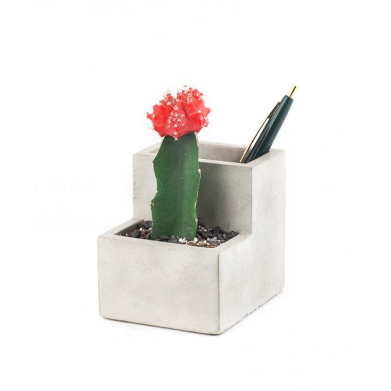 Porta penne e vasetto Kikkerland Small Concrete Desktop Planter