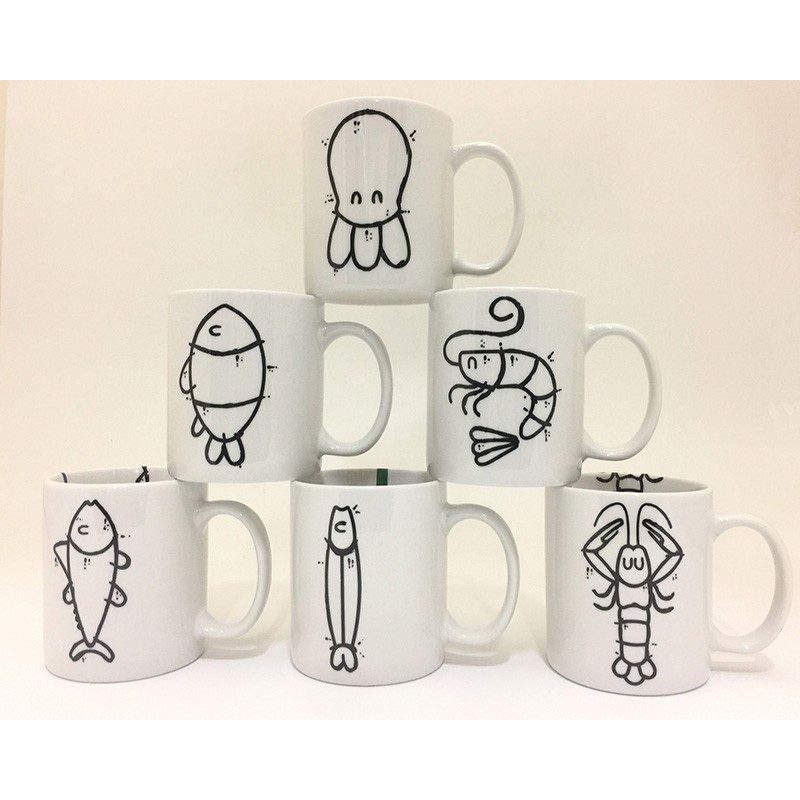 Tazza mug in porcellana pesci Belin