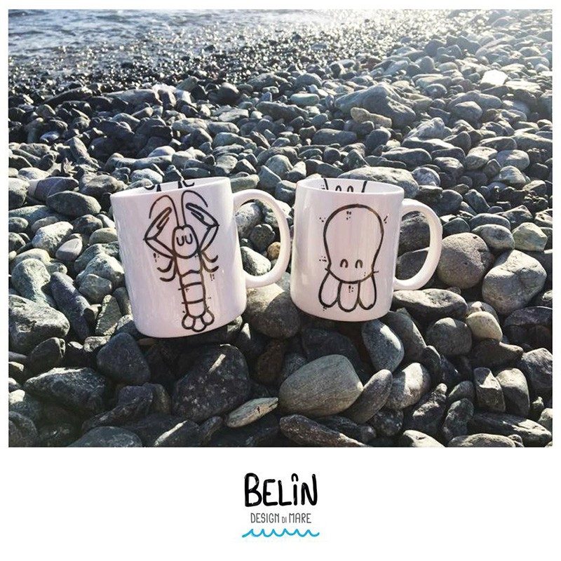 Tazza mug in porcellana pesci Belin