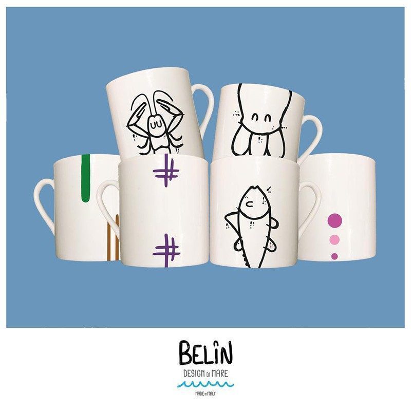 Tazza mug in porcellana pesci Belin