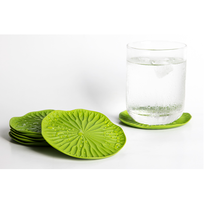 Set 4 sottobicchieri Qualy Bai Bua Lotus in plastica verde