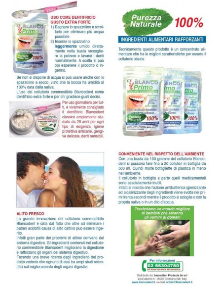 Collutorio in polvere naturale commestibile in busta Blancodent