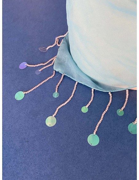 Pareo a triangolo copricostume corto turchese con perline e paillettes