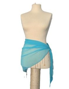 Pareo a triangolo copricostume corto turchese con perline e paillettes