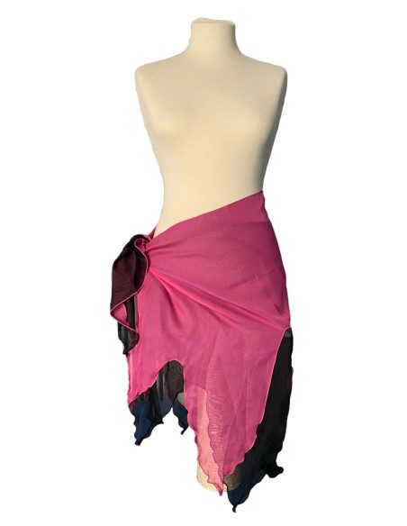 Pareo copricostume corto bicolore nero e fucsia
