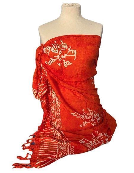 Pareo copricostume in viscosa con stampa con pesci e simboli Pareo copricostume in viscosa con stampa con pesci e simboli