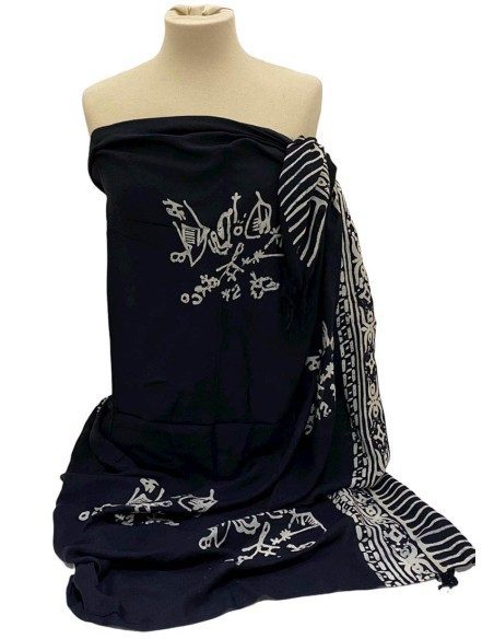 Pareo copricostume in viscosa con stampa con pesci e simboli Pareo copricostume in viscosa con stampa con pesci e simboli