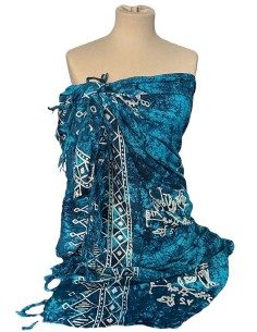 Pareo copricostume in viscosa con stampa con pesci e simboli