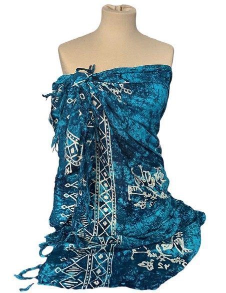 Pareo copricostume in viscosa con stampa con pesci e simboli Pareo copricostume in viscosa con stampa con pesci e simboli