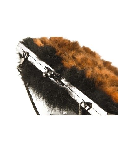 Borsa in pelliccia di lapin nera con rose arancio Kontessa