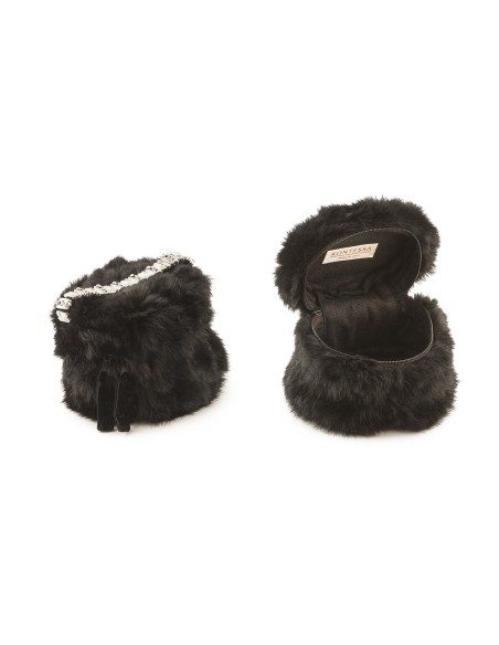 Borsetta in pelliccia di lapin nera Kontessa