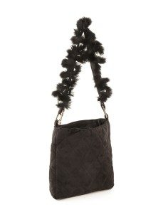 Borsa in tessuto nero e pelliccia di coniglio Kontessa