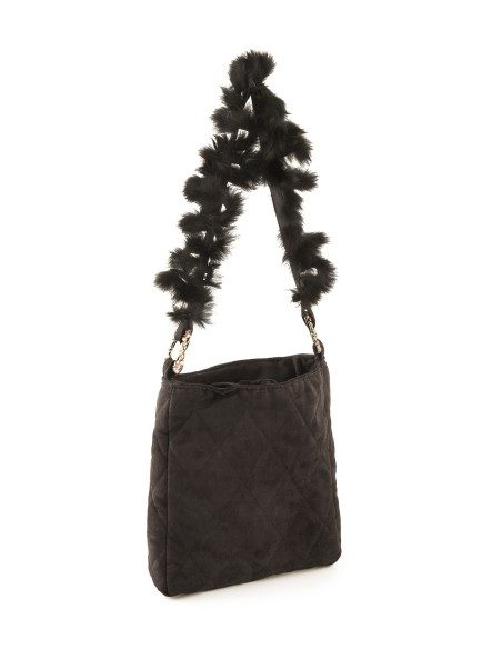 Borsa in tessuto nero e pelliccia di coniglio Kontessa