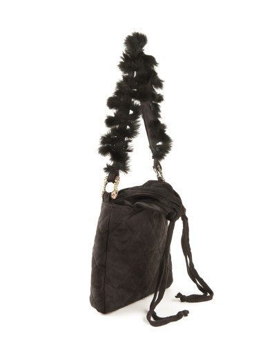 Borsa in tessuto nero e pelliccia di coniglio Kontessa