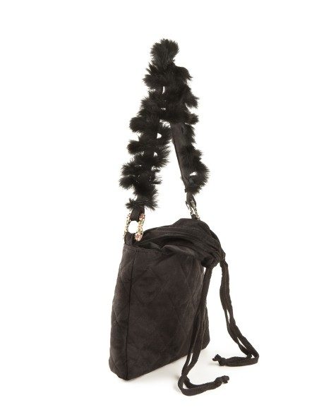 Borsa in tessuto nero e pelliccia di coniglio Kontessa