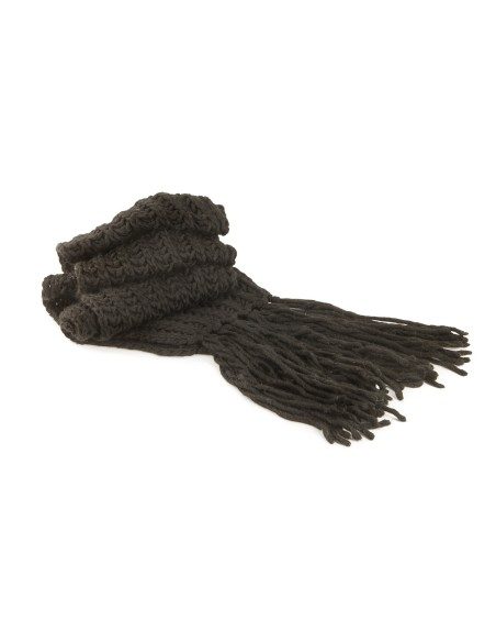 Sciarpa di maglia nera con frange