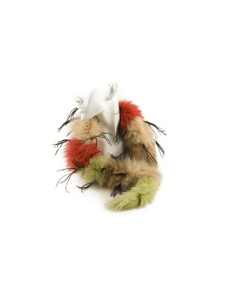 Collo di pelliccia di volpe azzurra e piume di marabù Passigatti