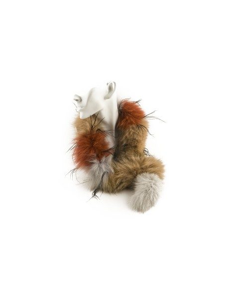 Collo di pelliccia di volpe azzurra e piume di marabù Passigatti